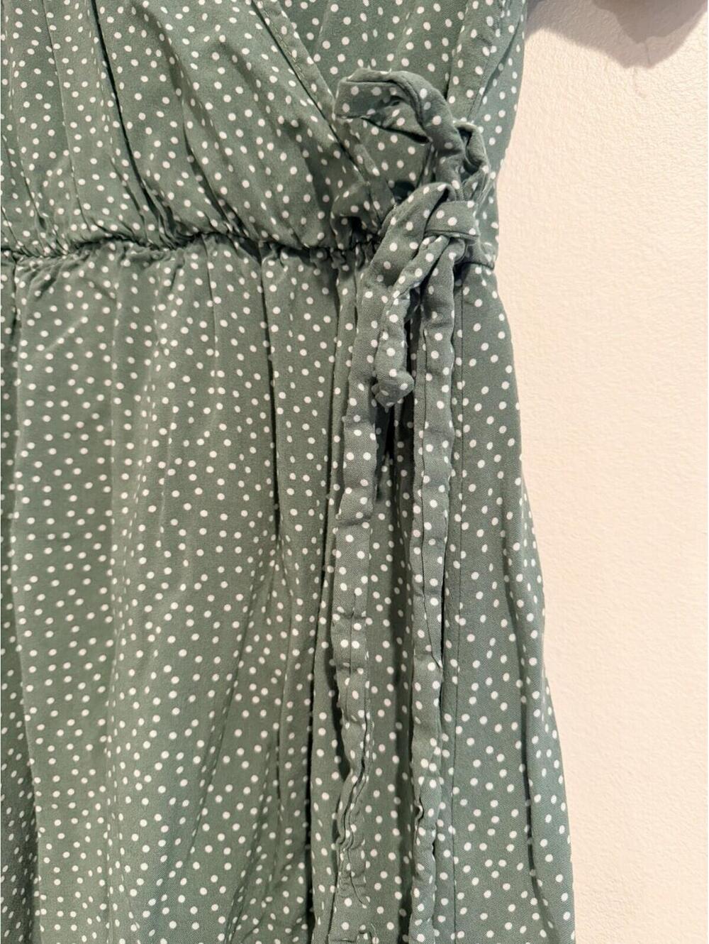 Downeast Women's Dress - Olive Green White Polka Dot Flowy Short - Picture 4 of 5